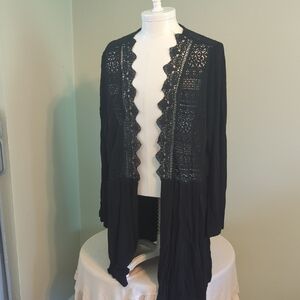 Black Knit Cardigan Sweater with Open Front